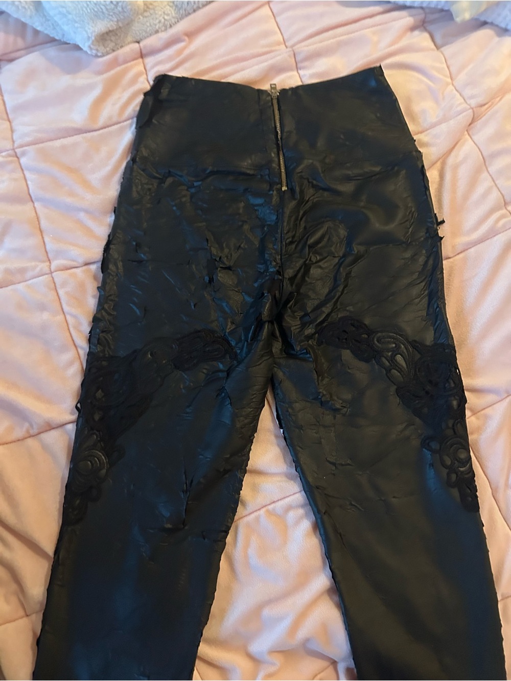 bebe Black Faux Leather Skirt with Gold Zipper Accent